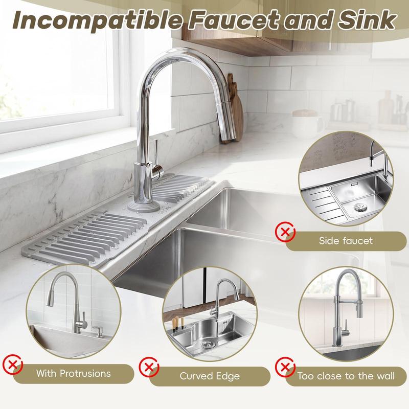 Cuttable Silicone Faucet Splash Guard Mat – Auto-Drain Quick Dry Drip Collector Tray