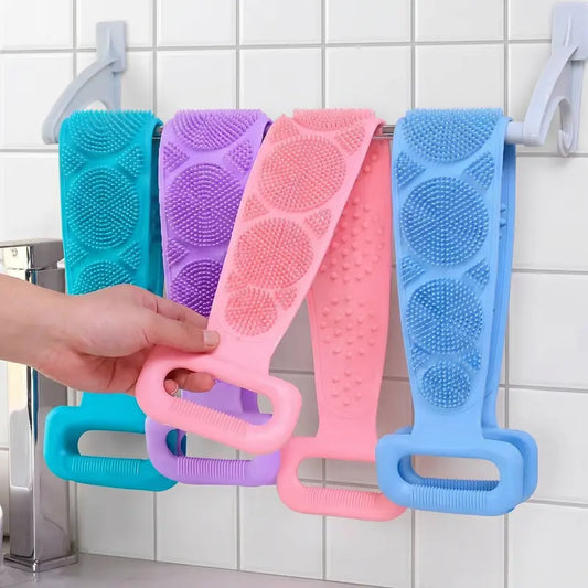 1PCS Silicone Bath Brush – Double-Sided Exfoliating Back Scrubber with Mesh Sponge, Shower & Bath Tool, Bathroom Self-Care Accessory for Easy At-Home Body Care