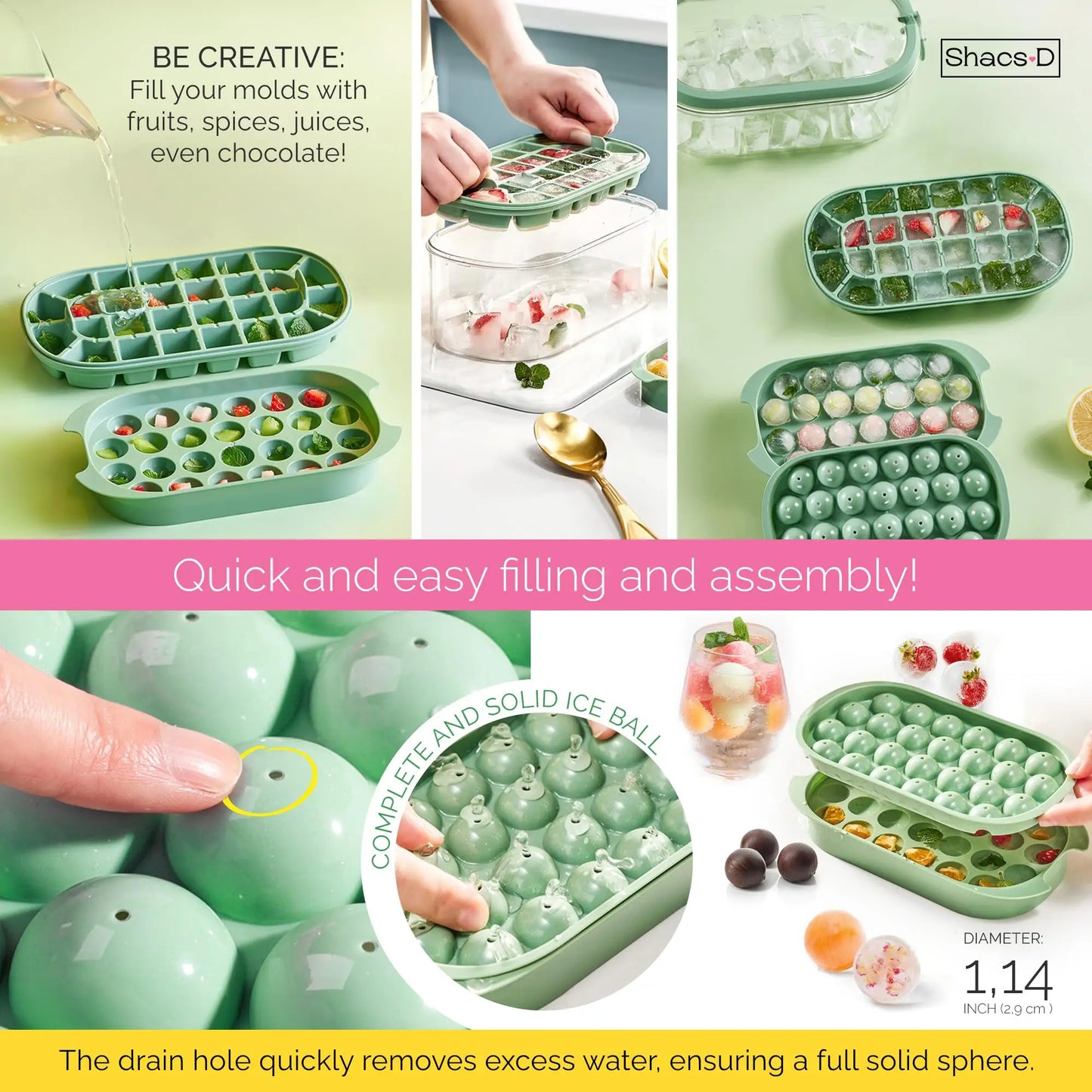 54-Cavity Silicone Ice Cube & Sphere Ball Mold Set with Lid - Easy-Release Freezer Tray
