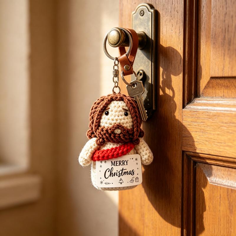 Handmade Yarn Crochet Jesus Stuffed Doll – Faith Car Charm Keychain & Dashboard Decoration