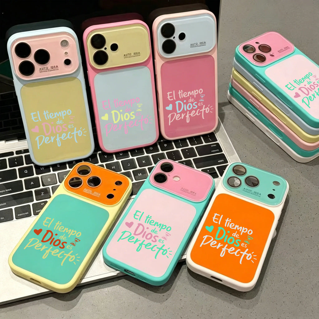 "God's Timing Is Perfect" Spanish Faith Quote Phone Case for iPhone 17 Pro Max – Color Block TPU-PC Camera Cover