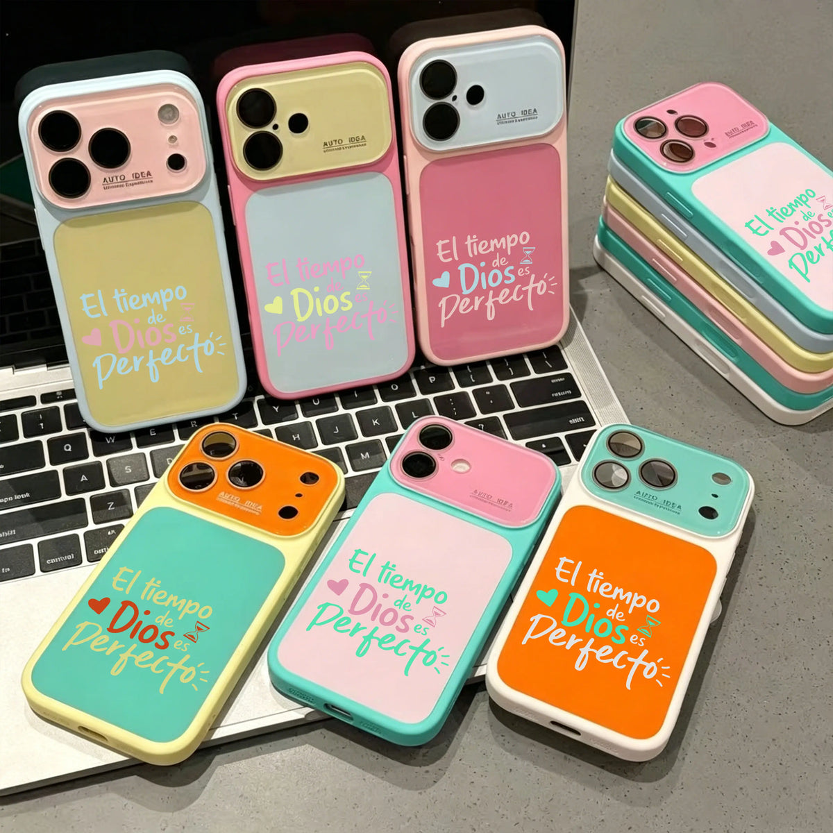"God's Timing Is Perfect" Spanish Faith Quote Phone Case for iPhone 17 Pro Max – Color Block TPU-PC Camera Cover