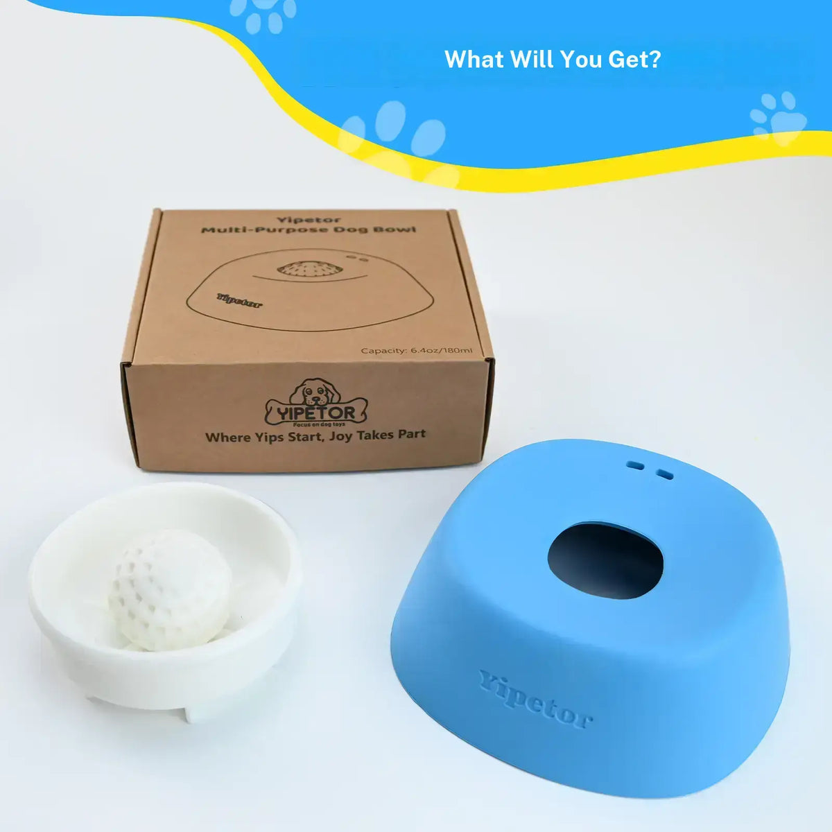 Yipetor Slow Feeder Dog Licking Bowl with Rolling Ball – No-Spill Liquid Treat & Yogurt Feeder