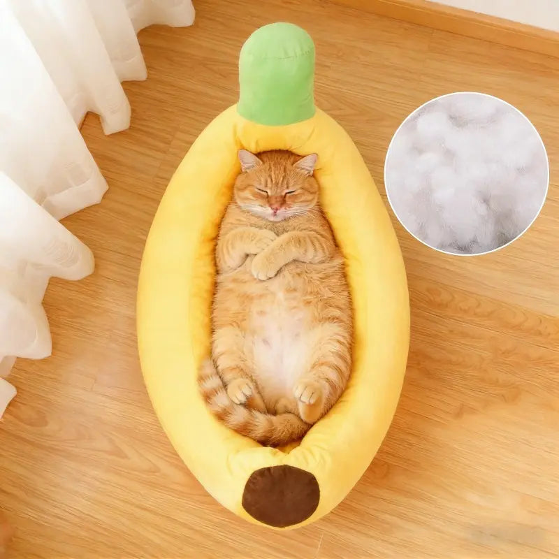 Banana Plush Pet Bed for Cats & Small Dogs – Soft Washable Cozy Banana Shape Pet Sofa