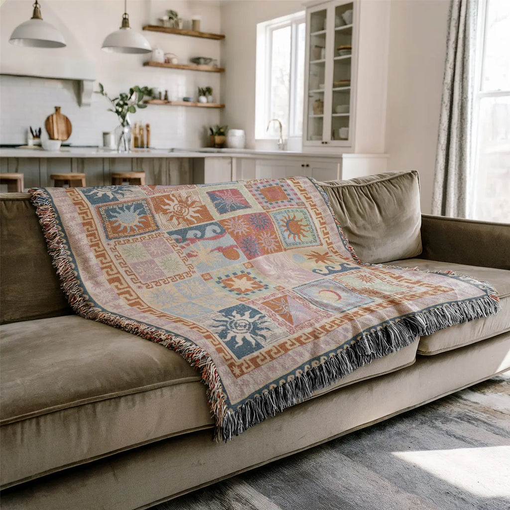 Boho Geometric Tassel Woven Throw Blanket for Bed, Sofa & Wall Décor