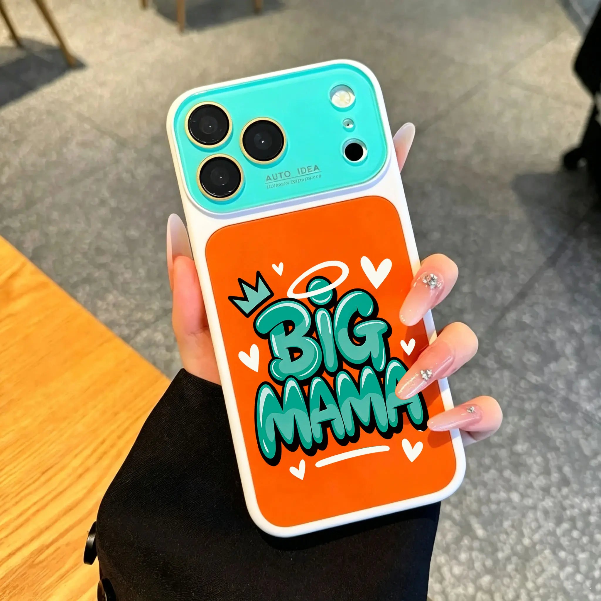 Big Mama Crown Halo Heart Phone Case for iPhone 17 Pro Max – Dopamine Color Block Shockproof Cover