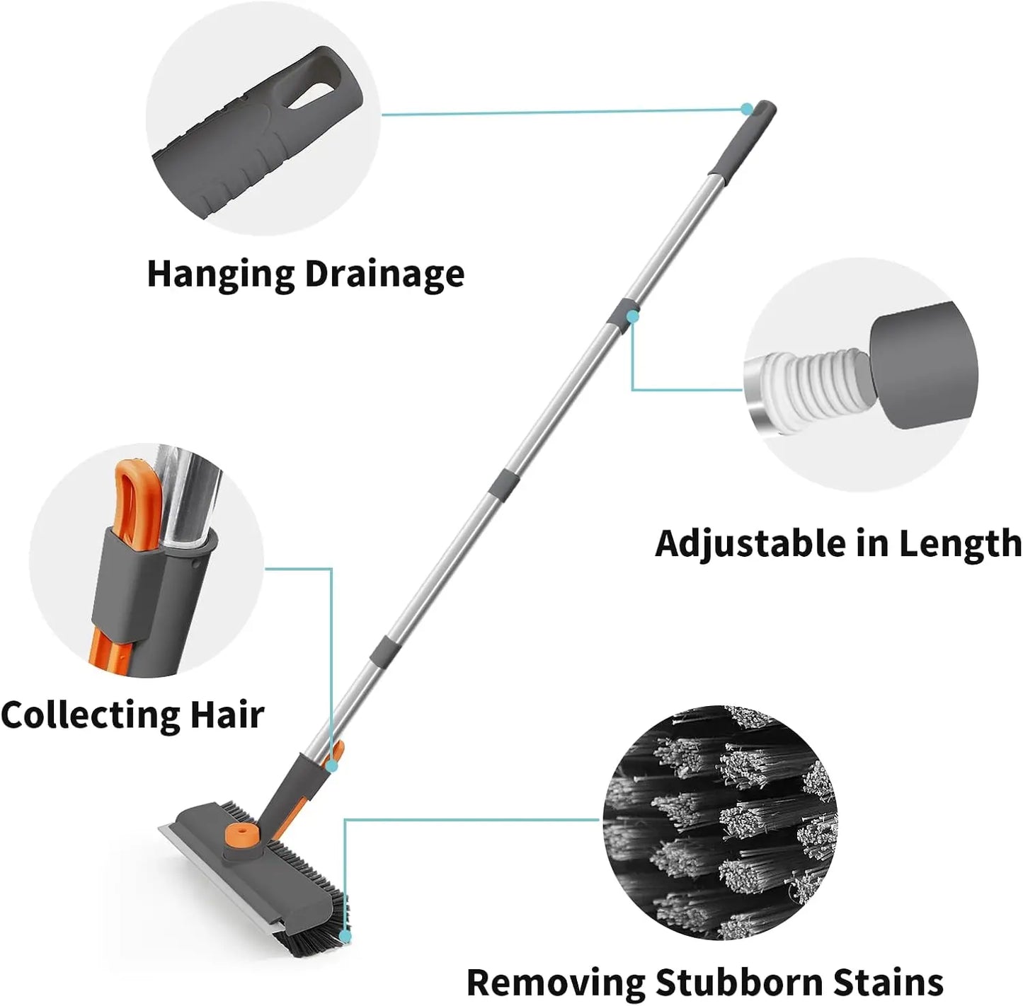 Floor Scrub Brush with Long Handle, cleaning brush,3 in 1 Scrape and Heavy-Duty Stiff Bristle Scrubber Brush for Cleaning Shower Bathroom, Patio, Garage, Kitchen, Wall and Deck,Christmas Gifts