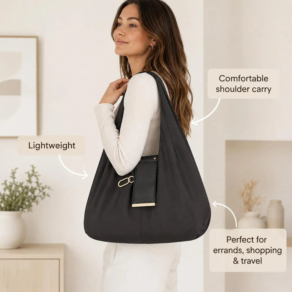 Compact Foldable Keychain Tote Bag – Expandable Reusable Grocery Shopping Bag with Key Ring