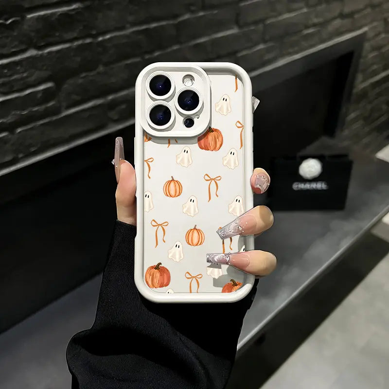 Cute Halloween Ghost Pumpkin Bow Phone Case for iPhone 17 Pro Max – Shockproof Protective Cover