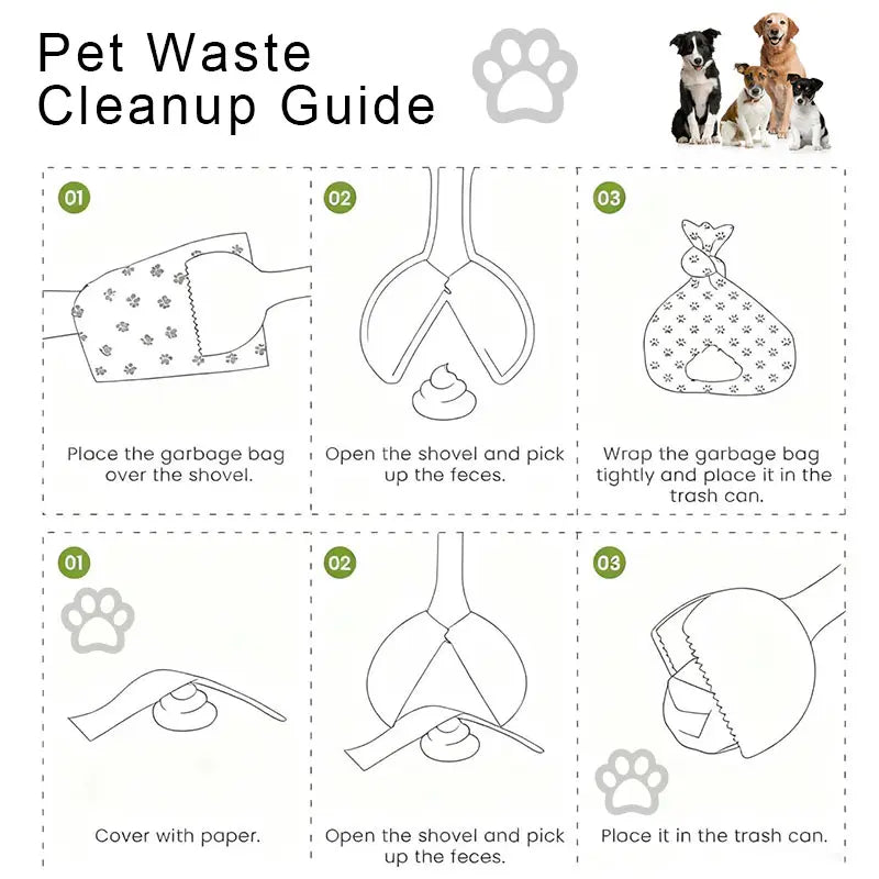 Dog Poop Scooper Set with Waste Bag Dispenser & 15 Refill Bags