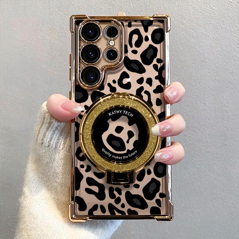 Sexy Leopard Stand Case for iPhone 17 Pro Max & Galaxy S26 Ultra – Non-Yellowing Clear Shockproof Cover