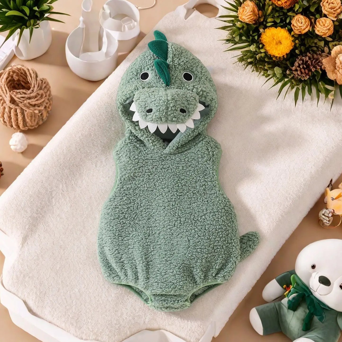 Baby Dinosaur Hooded Romper Costume for Newborns and Infants
