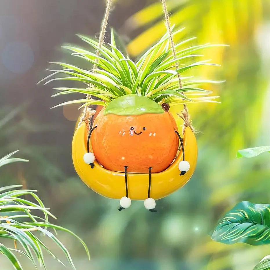 Whimsical Cottagecore Mushroom Smiley Face Hanging Swing Planter - Cheerful Home Decor Gift for Plant Lovers