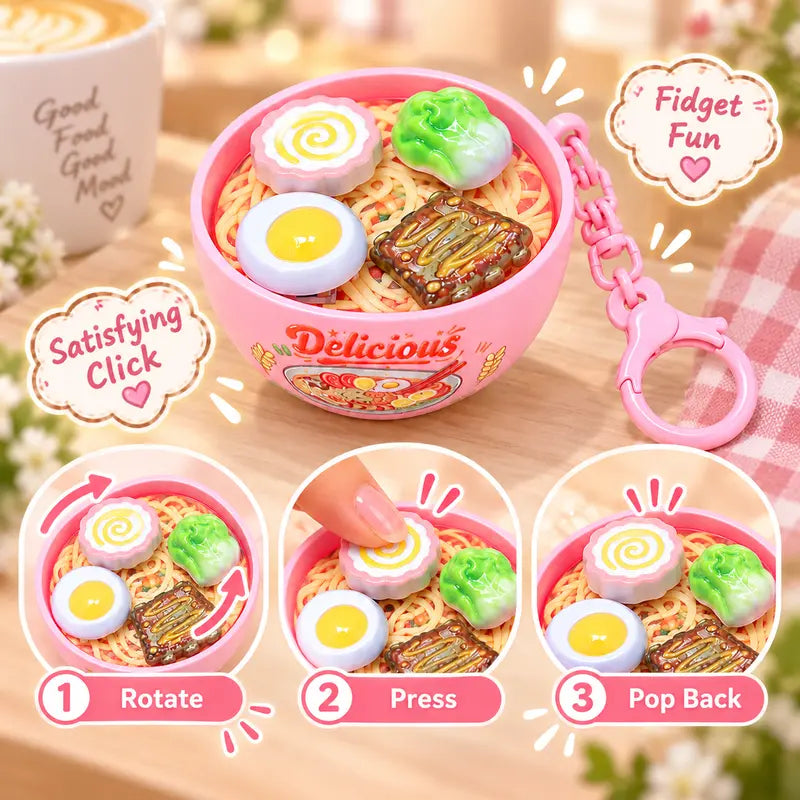 Cute Ramen Noodle Bowl Pressable Spinning Fidget Toy Keychain – Novelty Bag Charm