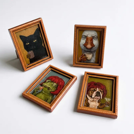 Funny Vintage Art Frame Fridge Magnets - Quirky Animal Portraits for Home & Office