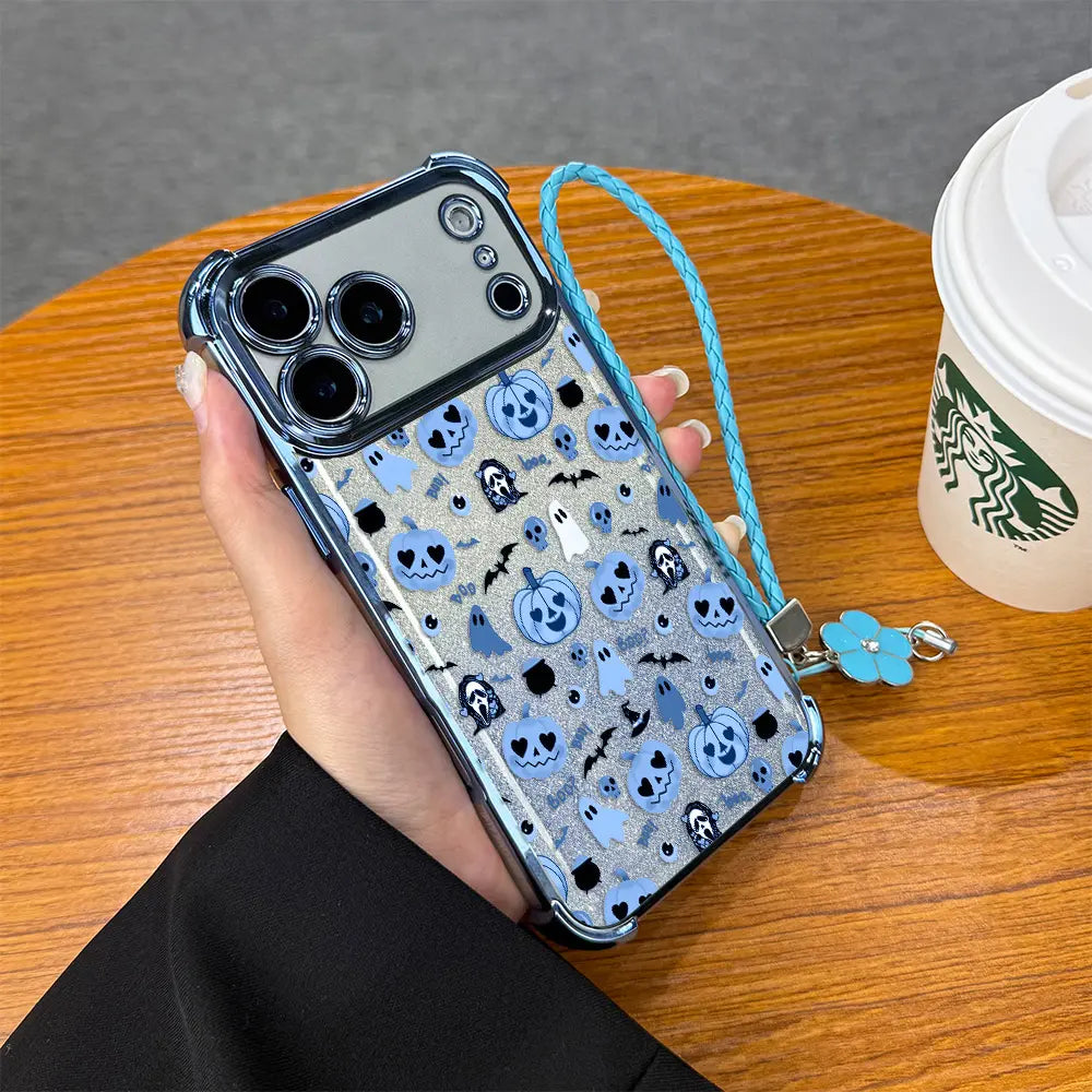 Cute Halloween Pumpkin Ghost Phone Case for iPhone 17 Pro Max – Transparent Shockproof Soft Silicone Cover