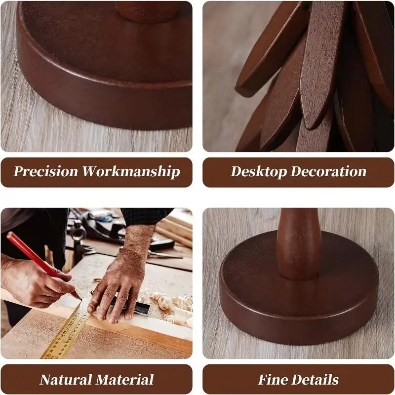 Foldable Walnut Wood Trivet Set – 5 Heat Resistant Coasters with Tree Stand