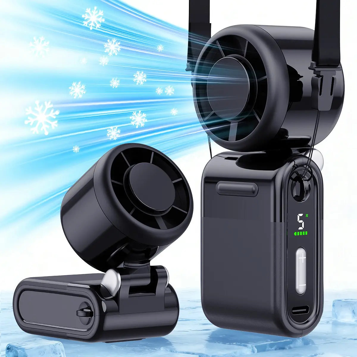 Mini Portable Handheld Turbo Fan | 4000mAh USB Rechargeable 5-Speed Strong Airflow with Adjustable Lanyard