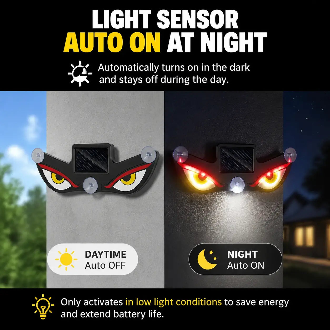 Solar LED Devil Eye Car Warning Light – Universal Rear Window Safety Light