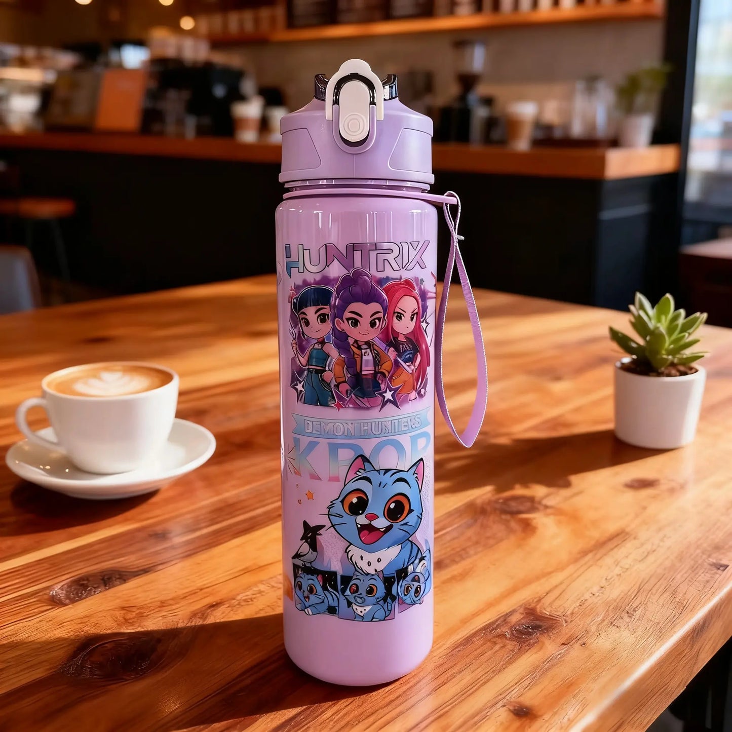 K-Pop  Water Bottle with Lid and Straw, Reusable Hard Plastic, 700ML Eco-Friendly, Perfect for School, Travel, Halloween Party