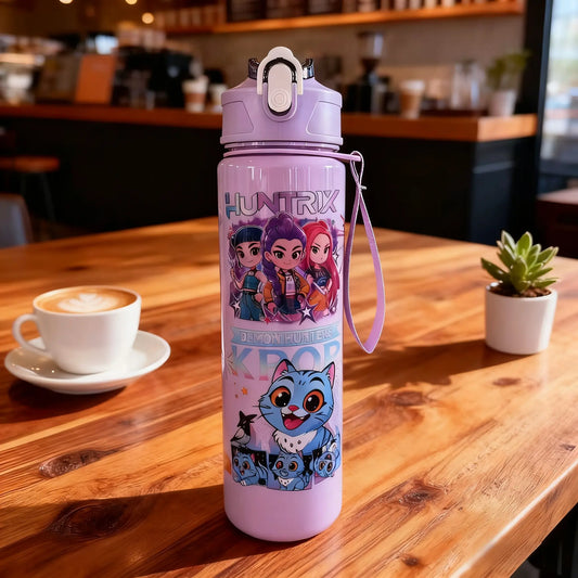 K-Pop  Water Bottle with Lid and Straw, Reusable Hard Plastic, 700ML Eco-Friendly, Perfect for School, Travel, Halloween Party