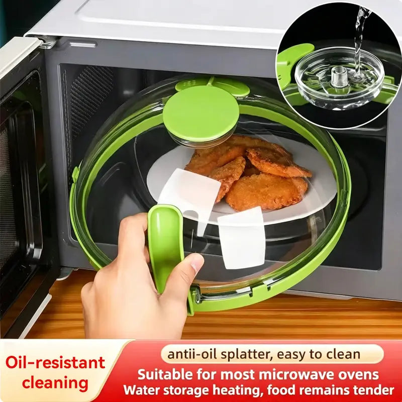Cloche anti-éclaboussures transparente 25 cm pour micro-ondes : avec cuiseur vapeur intégré et couvercle d'évent de vapeur