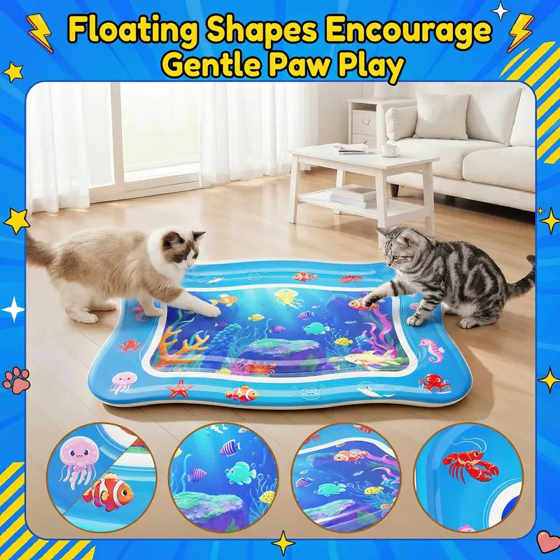 Thick 0.7mm PVC Cat Water Play Mat – Interactive Cooling Activity Pad with Floating Fish