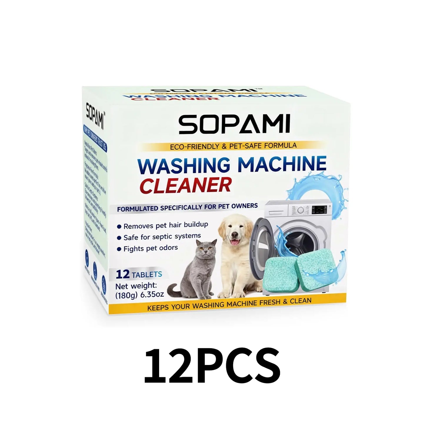 Eco-Friendly Washing Machine Cleaner 12 Tablets Removes Pet Hair Buildup