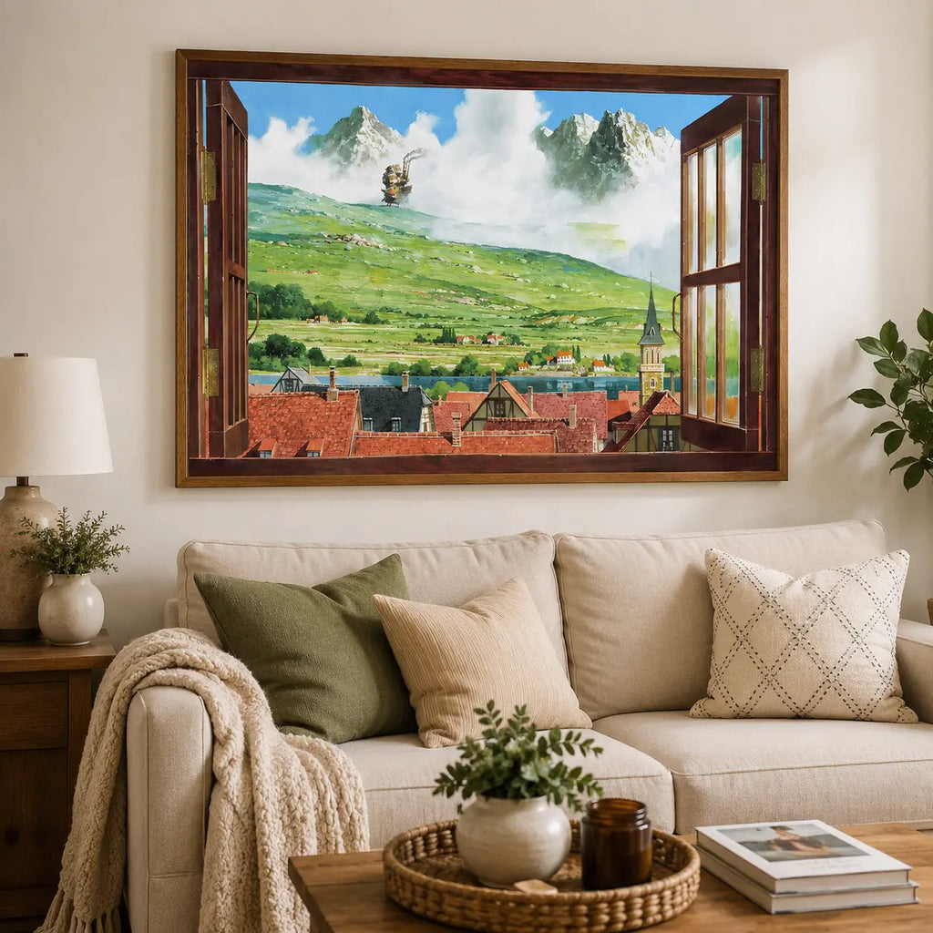 Howl's Moving Castle Art Print, Studio Ghibli Inspired, Anime Wall Art, Hayao Miyazaki Inspired - POSTER NO FRAME