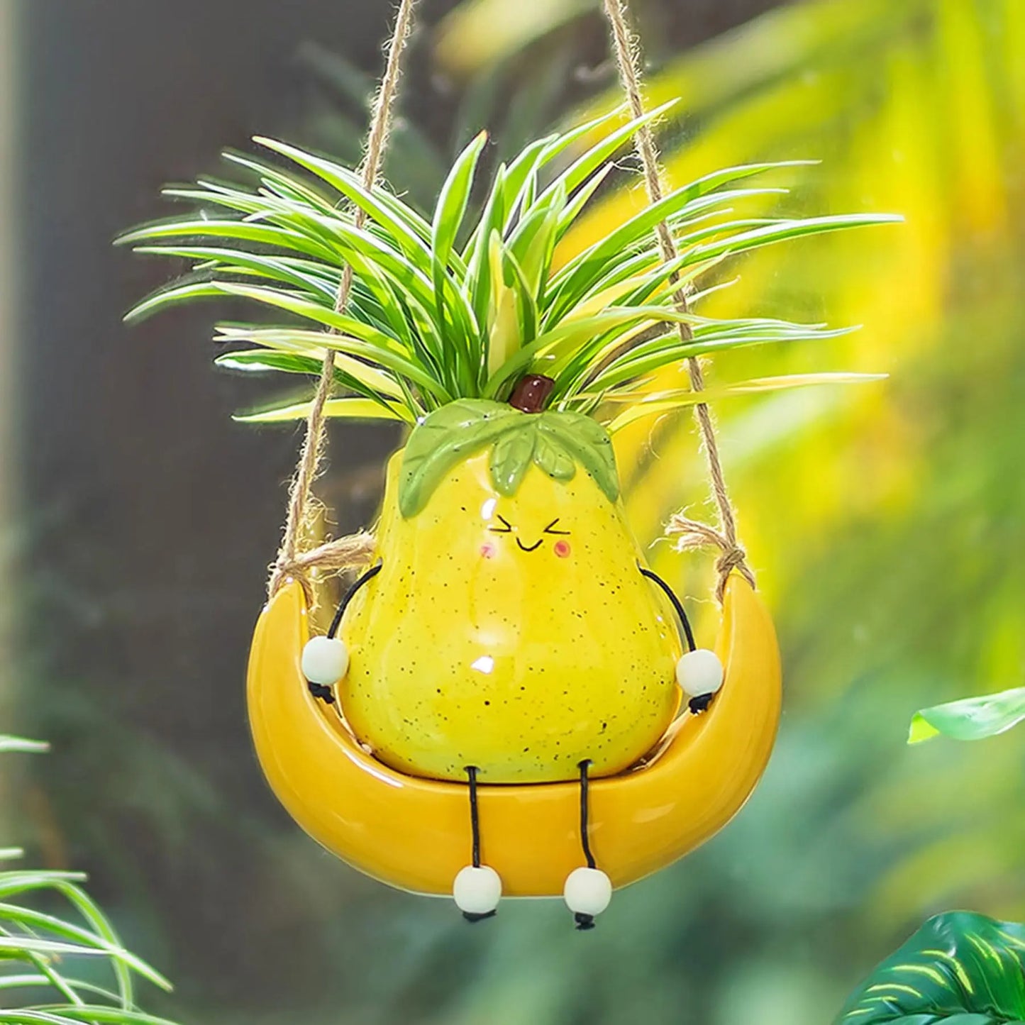 Whimsical Cottagecore Mushroom Smiley Face Hanging Swing Planter - Cheerful Home Decor Gift for Plant Lovers