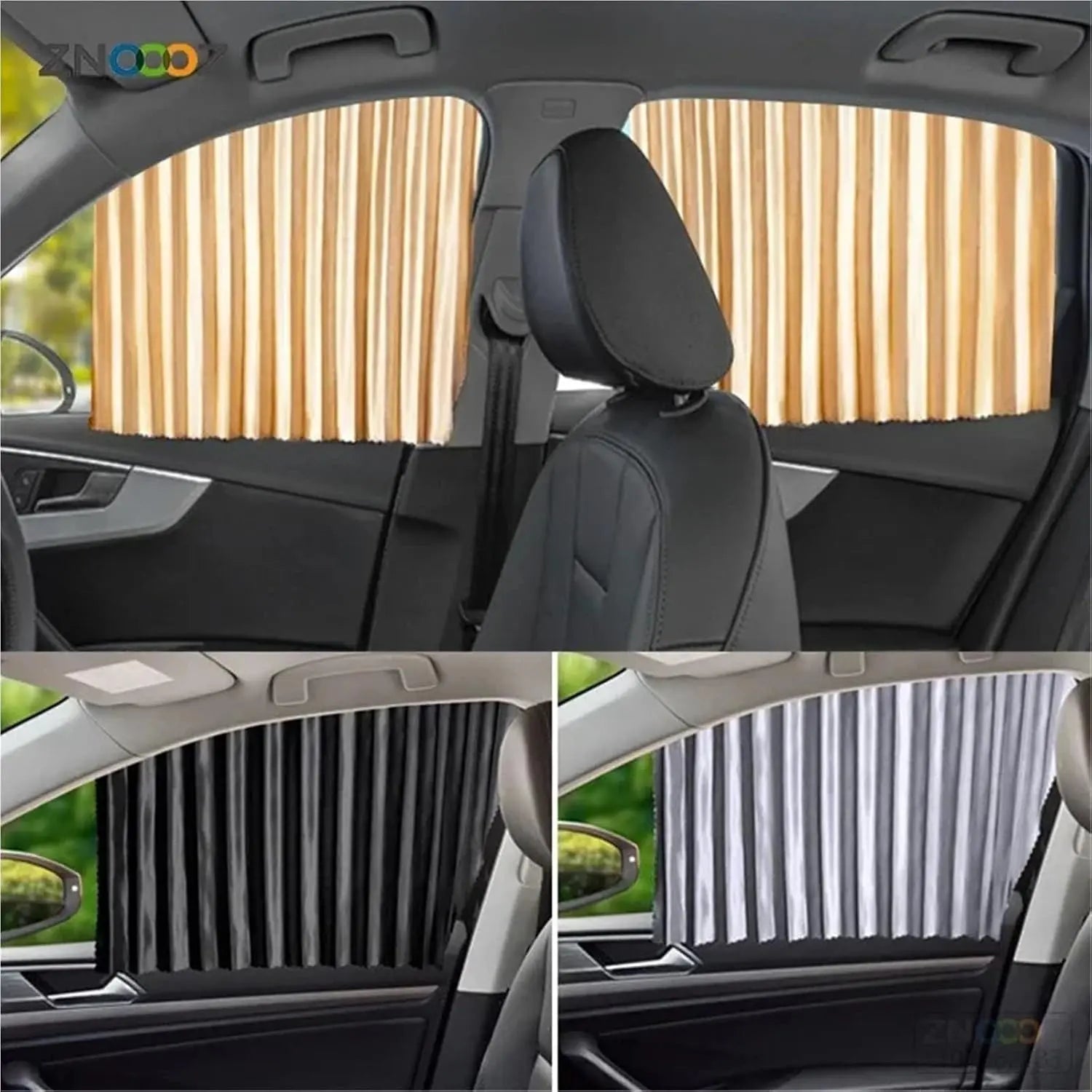 4-Piece Beige Magnetic Car Side Window Sun Shades – UV Protection & Privacy Curtains