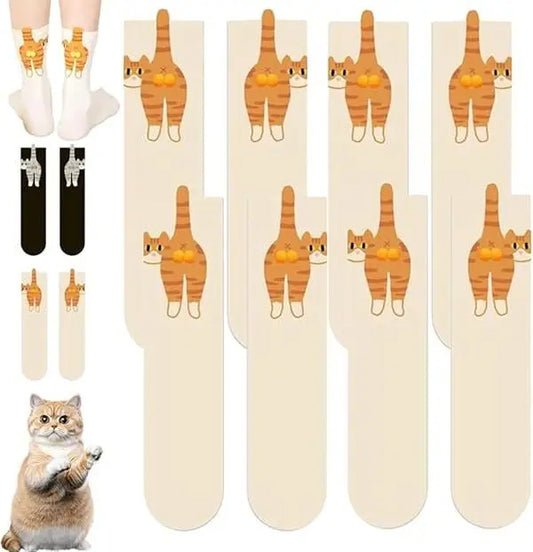4 Pairs Cute Cat Socks with Balls, Cat Socks for Women Men, Cotton Novelty Funny Animal Cute Crew Sock for Women Men Cats Lovers Gift（Buy now and receive a free gift）