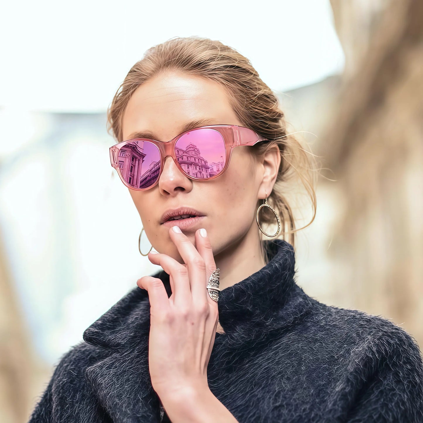 Oversized Square Fit-Over Sunglasses, UV400 Trendy Fashion Eyewear for Men Women
