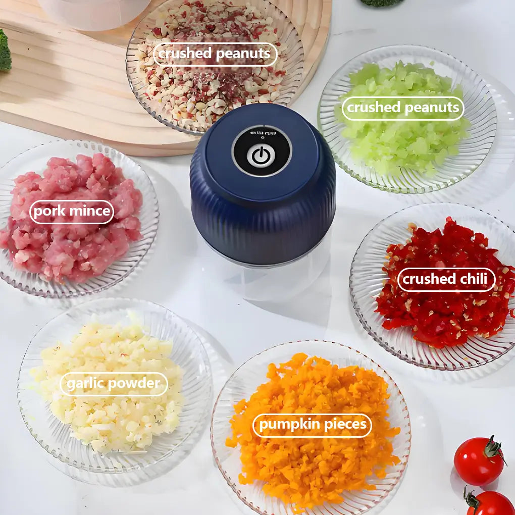 Electric Garlic Chopper,  4 Sharp Blades，Portable Veggie Chopper, 300ML Garlic Grinder Masher Onion Chopper, Blender to Vegetable, Cordless Food Processor for Ginger, Chili, Fruit, Meat, Spices, Beans, etc