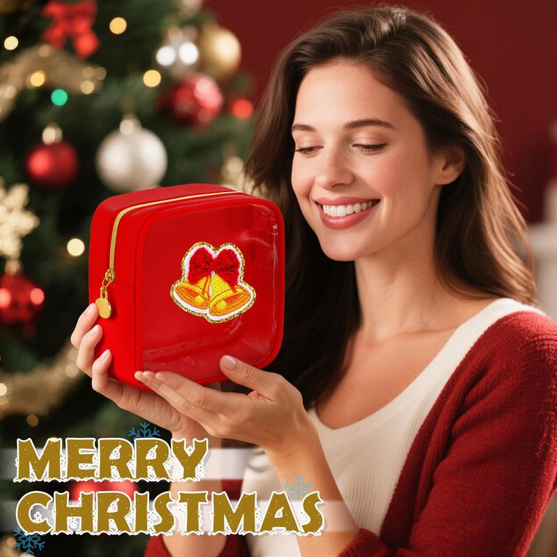 Christmas Patch Mini Cosmetic Makeup Bag with Clear Window (6/9/12 Pcs) – Holiday Secret Santa Favor