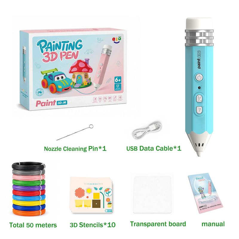 3D Pen Set for Kids with 10-Color PCL Filament & Stencil Book – Educational STEM Toy