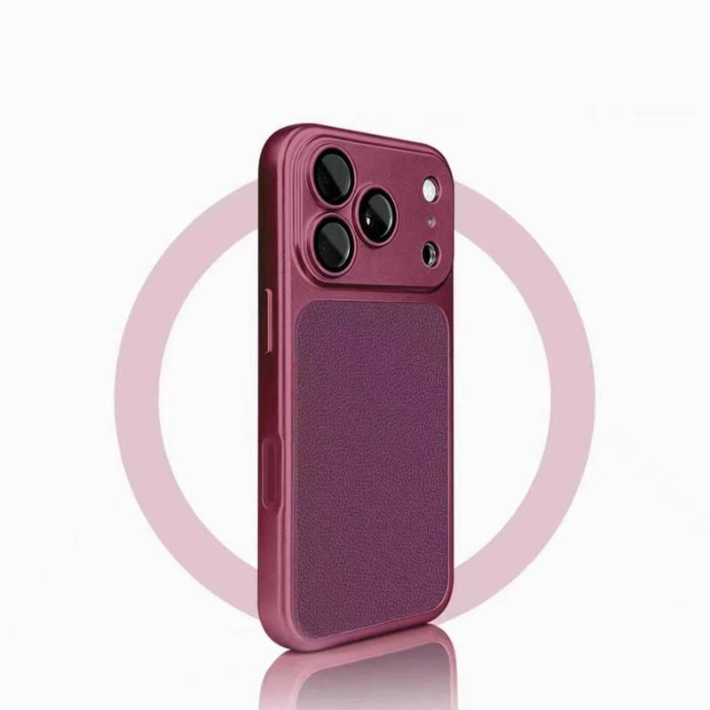 Burgundy Metal & Leather Texture Skin-Friendly Anti-Slip Case for iPhone 18 Pro Max