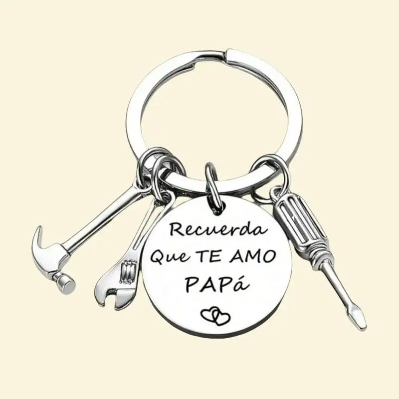 Father's Day Tool Keychain with Gift Box, Stainless Steel Mini Hammer Wrench Screwdriver Key Ring Engraved "Recuerda Que Te Amo Papá", Birthday Gifts for Dad Papa Grandpa