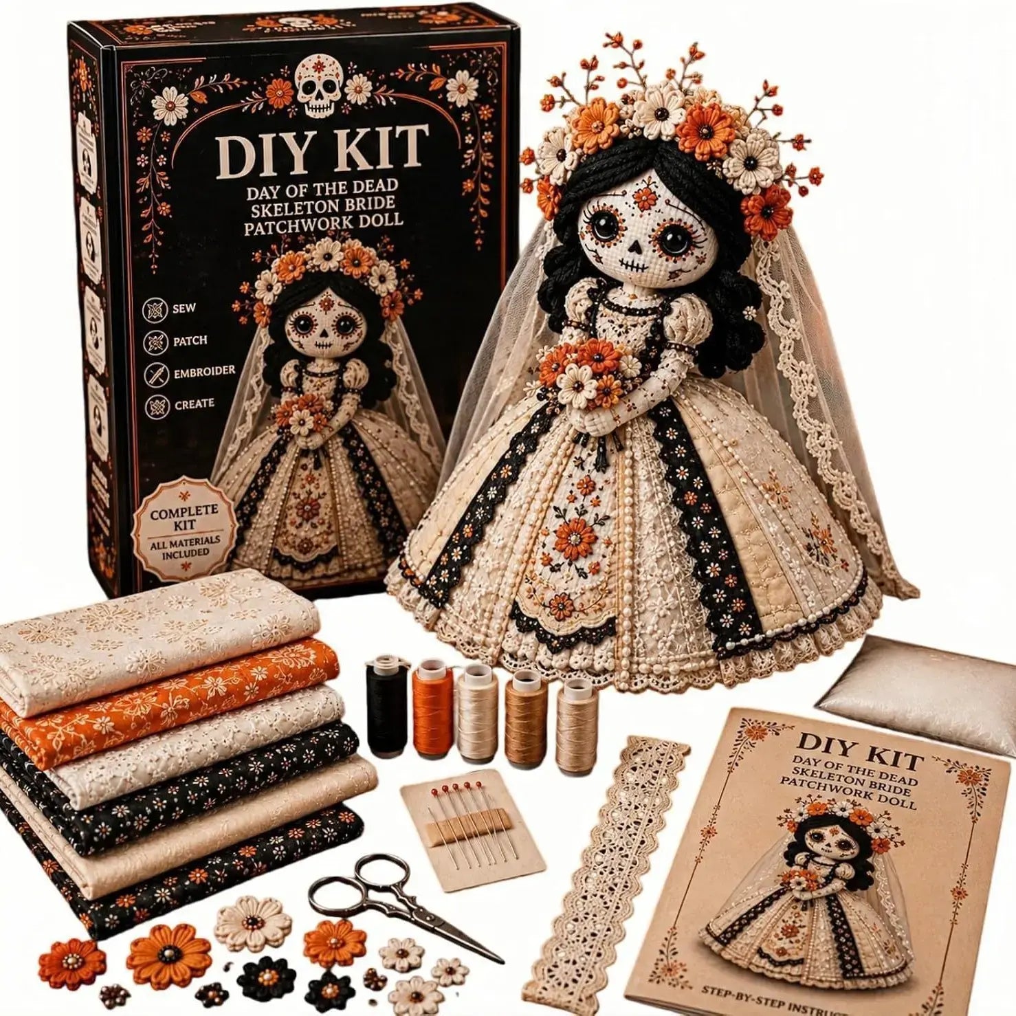 Halloween DIY Sewing Craft Kit – Complete Hand Sewing & Patchwork Art Set for Home Decor