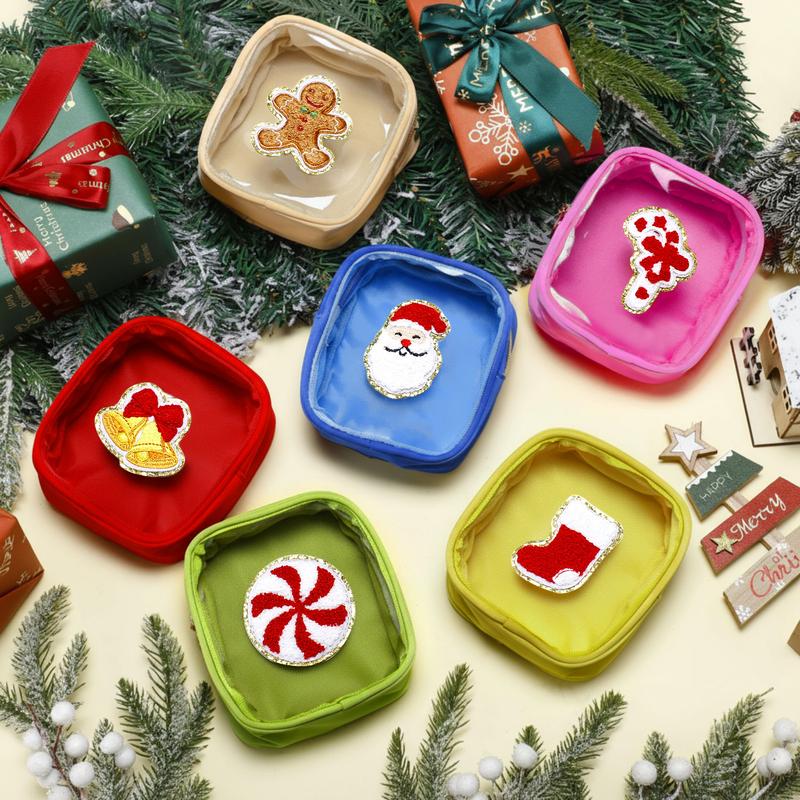 Christmas Patch Mini Cosmetic Makeup Bag with Clear Window (6/9/12 Pcs) – Holiday Secret Santa Favor