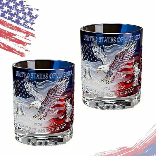 American 250th Anniversary Whiskey Bottle & Glass Set, Traditional Whisky Cup, Whiskey Tumbler, Ideal for Father's Day, Old Fashioned Liquor or Wine