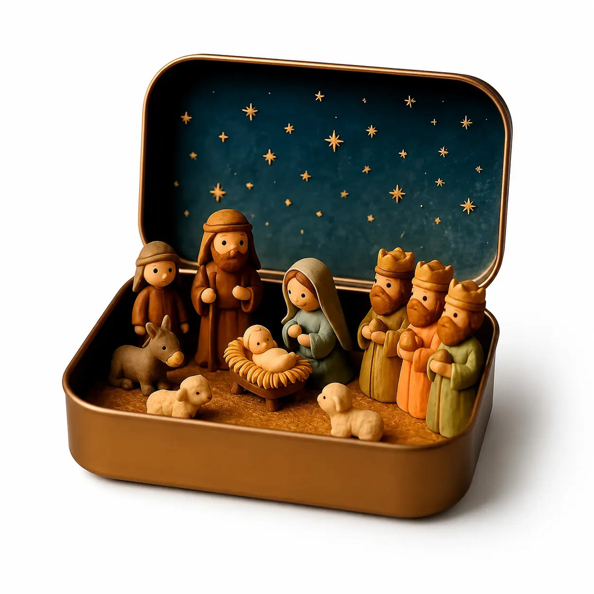 Pocket-Size Mini Nativity Scene Set with Storage Box – Hand-Painted Christmas Table Decor