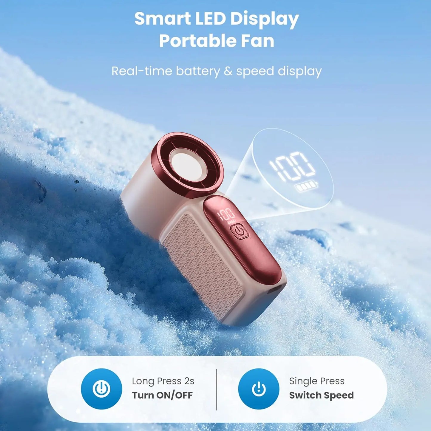 Mini Handheld Fan with LED Display - 6-Speed Turbo Portable Pocket Fan