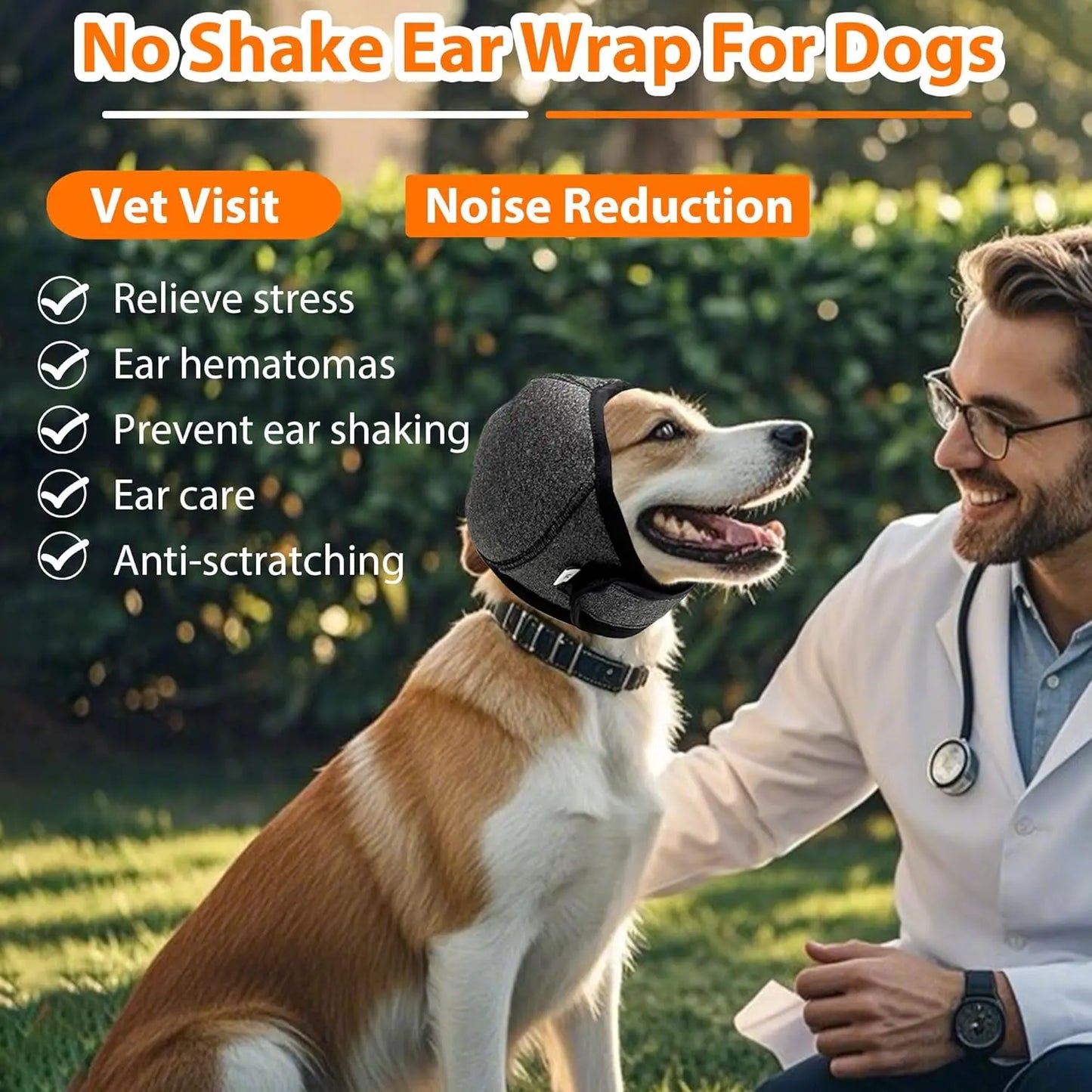 Dog Calming Ear Wrap for Bathing Grooming Fireworks and Anxiety Relief