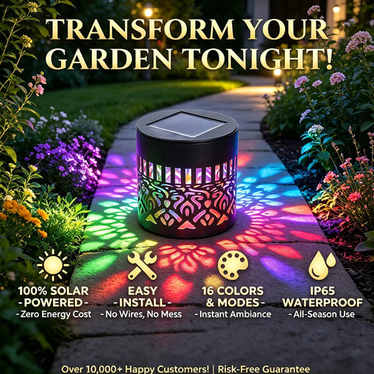 Solar Mandala Projector Outdoor Lights, Waterproof Metal Solar Fence Lights for Garden Patio Courtyard Backyard Decor