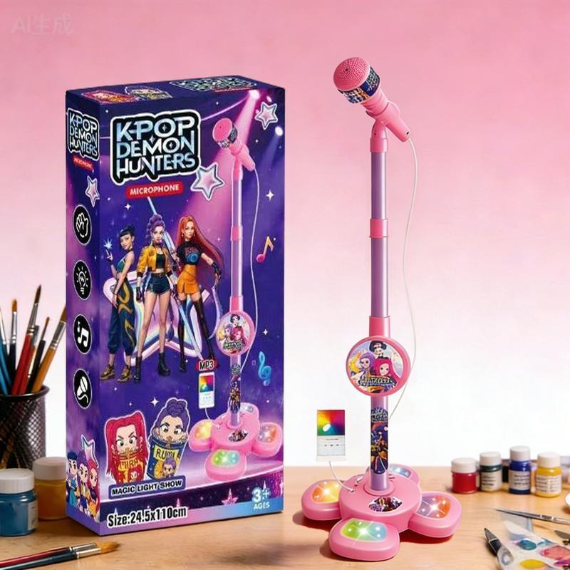 Unleash the Pop Star! K-POP Kids Karaoke Machine - Adjustable Microphone Stand with Light Show