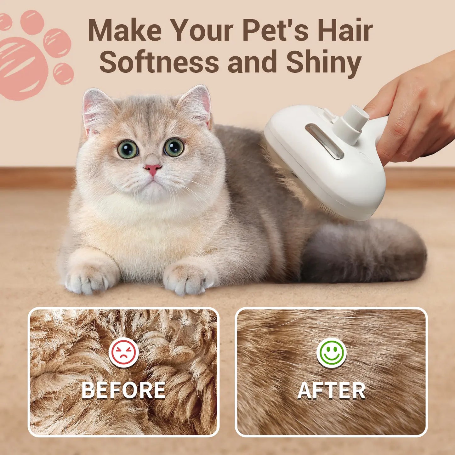 3-in-1 Steam Pet Brush | Self-Cleaning Deshedding & Massage Tool for Cats & Dogs