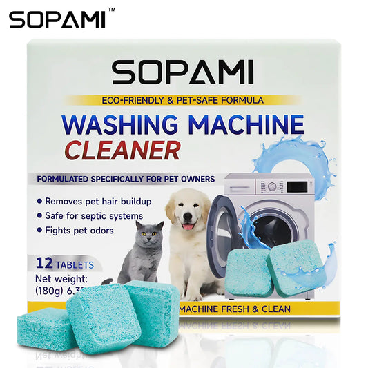 SOPAMI 12-Pack Pet-Safe Washing Machine Cleaner Tablets, Eco-Friendly Deep Cleaning and Odor Removal