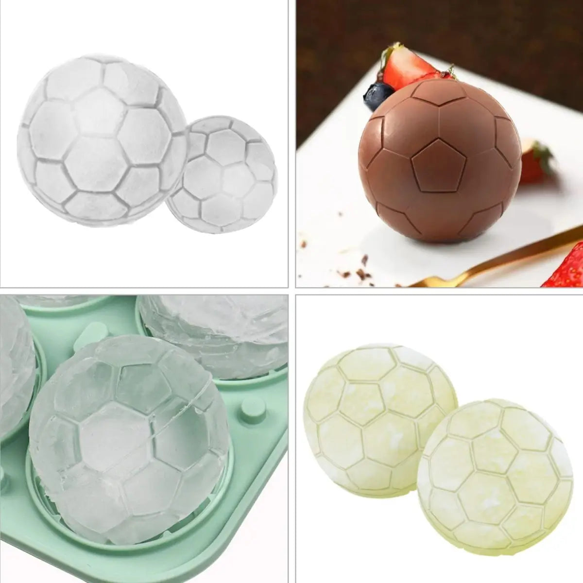Silicone Soccer Ice Cube Mold - Football Ice Ball Tray for Whiskey, Cocktails, Chocolate & Ice Cream, Makes 4 Large Ice Spheres, Green
