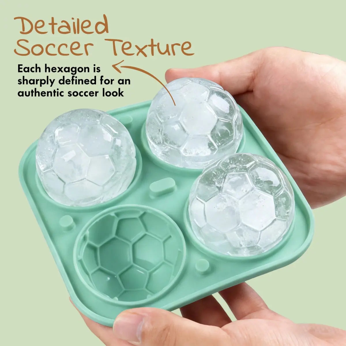 Silicone Soccer Ice Cube Mold - Football Ice Ball Tray for Whiskey, Cocktails, Chocolate & Ice Cream, Makes 4 Large Ice Spheres, Green